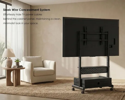 Vista 6 de FITUEYES Soporte de suelo de TV rodante para televisores de 40 a 85 pulgadas, soporte de TV móvil resistente con ruedas con cerradura, carrito de TV