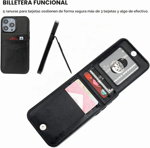 Vista 4 de KIHUWEY Funda tipo cartera para iPhone 14 Pro con soporte para tarjetas Negro