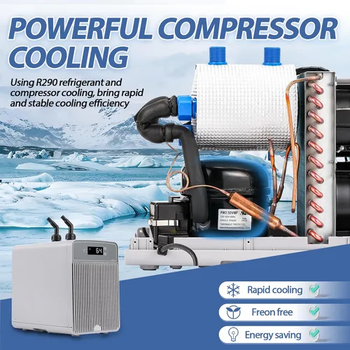 Vista 3 de Poafamx - Enfriador de acuario de 42 galones, enfriador de agua silencioso para pecera, 1/10 HP Compressor Refrigeration with Pump & Tubing, for