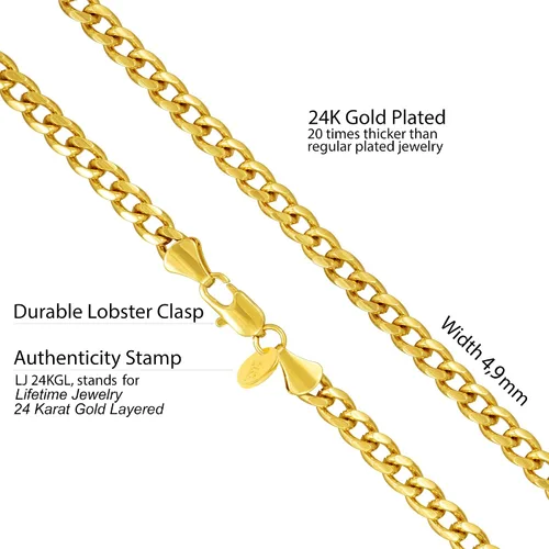 Vista 4 de LIFETIME JEWELRY Collar de cadena de eslabones cubanos de 0.197in para mujeres y hombres, chapado en oro de 24 quilates, Metal, No aplicable