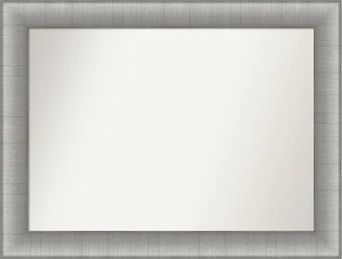 Vista 130 de Amanti Art Espejo de baño plateado para sobre el fregadero, 28 x 37 pulgadas, elegante espejo rectangular de peltre cepillado, marco de madera