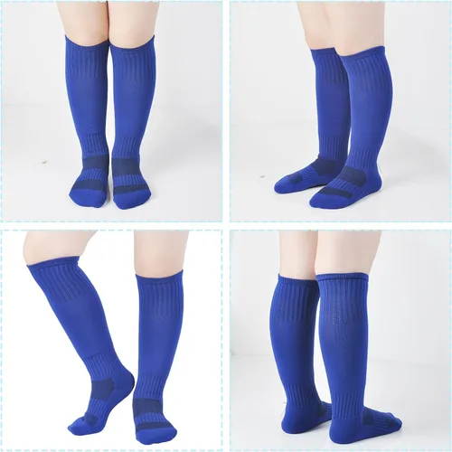 Vista 4 de hakugoo Calcetines de fútbol para niños, calcetines altos hasta la rodilla, calcetines de béisbol con suela acolchada para niños y niñas, 2 pares