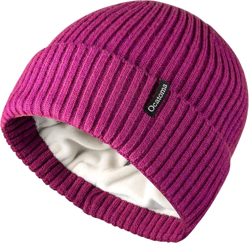 Vista 14 de Ocatoma Gorro para hombre y mujer, cálido gorro de invierno tejido con puños, suave y cálido, gorro de esquí unisex Camello gris