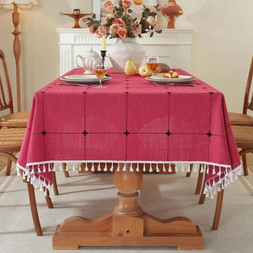Vista 11 de Pahajim Mantel rectangular de lino rústico de algodón para cocina, comedor, con borlas, a cuadros, impermeable, rectangular, 55 x 71 pulgadas, 4-6