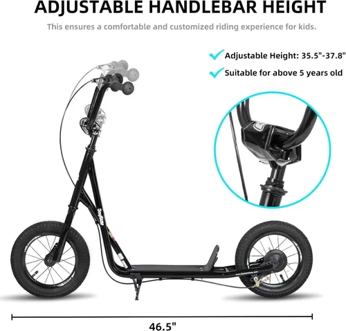 Vista 5 de JOYSTAR Patinete para niños de 5 a 9 años de edad, ruedas grandes de 12 pulgadas para niños, adolescentes y adultos, freno trasero y manubrio