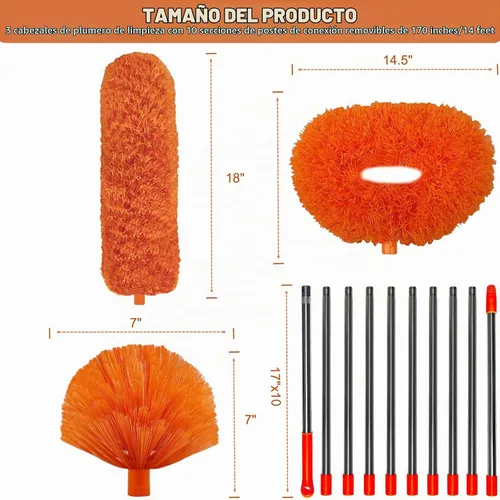 Vista 2 de Kit de herramientas de limpieza de alto alcance de 20 pies - Ventilador de techo de plumas de microfibra y plumero de telaraña con plumero