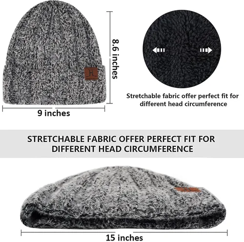 Vista 2 de Conjunto de guantes de punto cálido de invierno para mujer con forro polar y forro de calavera para mujer