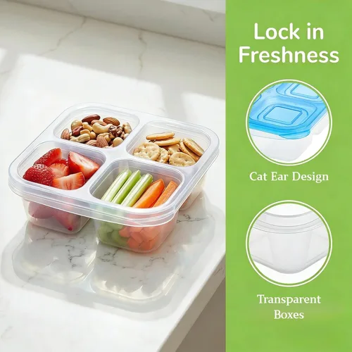 Vista 3 de AVLA Paquete de 10 cajas Bento para aperitivos, contenedores reutilizables para preparación de comidas, 4 compartimentos, cajas de almuerzo Bento
