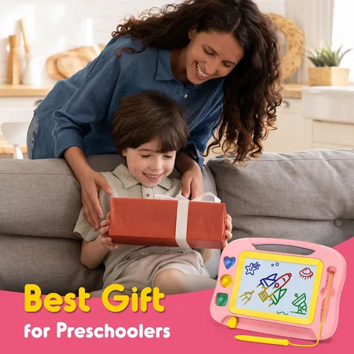Vista 8 de SGILE Tablero magnético de dibujo para niños, juguetes para niños pequeños de 1, 2, 3, 4 años, bloc de bocetos y bocetos con 4 sellos, juguetes