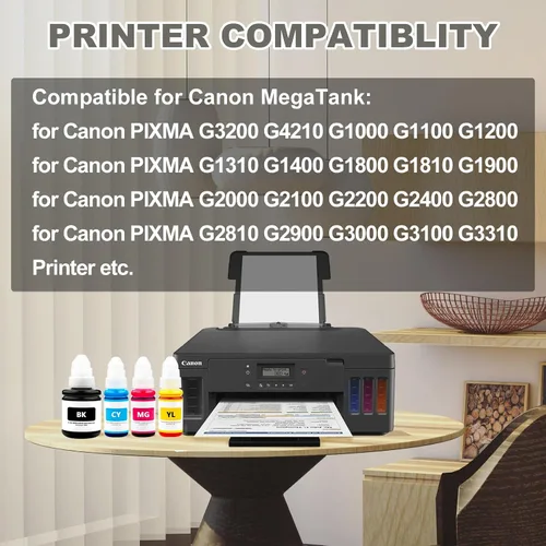 Vista 5 de GI-290 GI290 - Botellas de tinta de repuesto para Canon PIXMA G4210 G3200 G4200 G1000 G1200 G1800 G2100 G2200 G2400 G2800 G3600 G3800 G411 32 ES