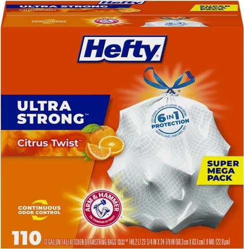 Vista 11 de Hefty Bolsas de basura ultra fuertes de 13 galones, bolsas de basura altas para cocina de tamaño de 13 galones, cierre con cordón, control continuo