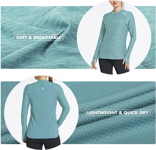 Vista 2 de BALEAF Camisas de secado rápido para mujer, manga larga, para correr, senderismo, entrenamiento, UPF50+ SPF