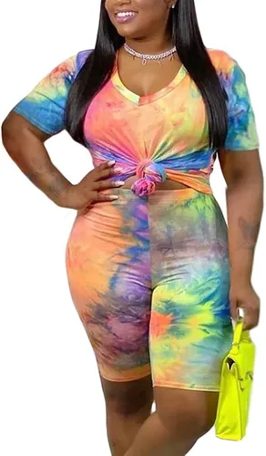 Vista 2 de WUSENST Conjunto corto de 2 piezas de verano para mujer talla grande conjunto de pantalones cortos