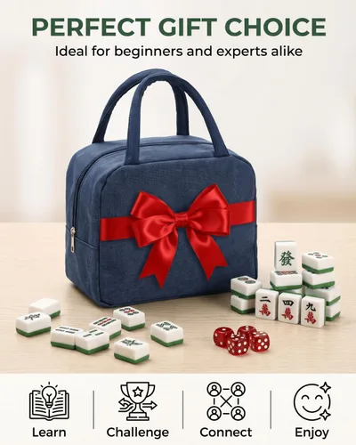 Vista 9 de Youeon Juego de mahjong chino de 144 piezas con bolsa de transporte, verde