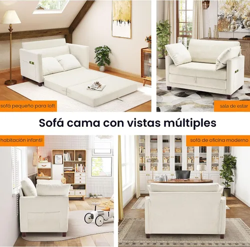 Vista 6 de Sofá cama loveseat de 51 pulgadas, sofá cama convertible de chenilla para espacios pequeños, sofá cama plegable con asiento profundo, 2 almohadas