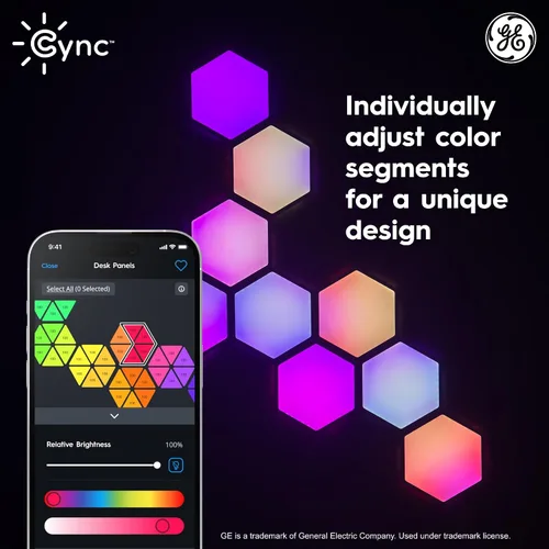 Vista 4 de Cync GE Dynamic Effects - Luces LED hexagonales inteligentes con WiFi que cambian de color, paneles de luz de pared para decoración de habitación