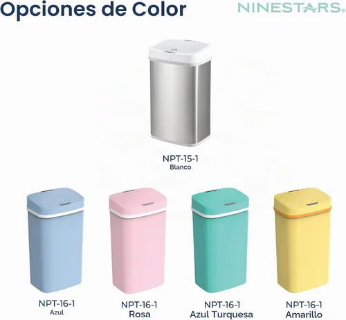 Vista 7 de Ninestars NPT-15-1WH Bote de basura automático con sensor de movimiento sin contacto con tapa, 4 galones/15 L, blanco, plástico