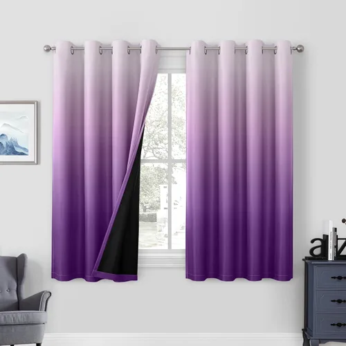 Vista 20 de HOMEIDEAS Cortinas negras 100% opacas degradadas, 52 pulgadas de ancho x 63 Negro
