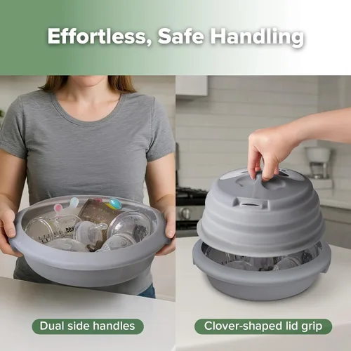 Vista 7 de Haakaa Esterilizador y vaporizador multiusos de silicona para microondas, esterilizador de microondas plegable reutilizable para biberones, piezas