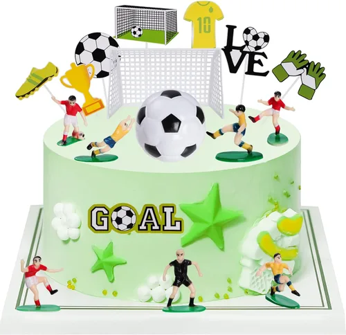 Vista 4 de Pistha 18 piezas de decoración de pastel de fútbol, decoración de balones de fútbol, figura de jugador de fútbol para fiesta de cumpleaños, fiesta