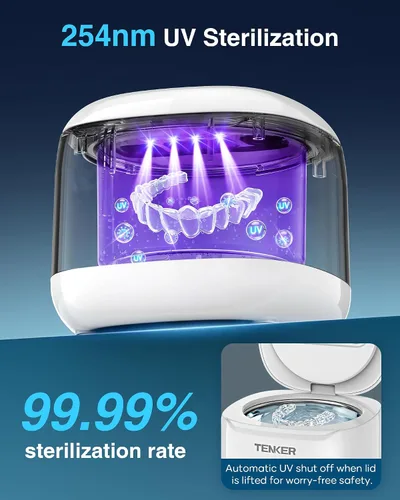 Vista 3 de Máquina limpiadora ultrasónica de retenedores, cápsula de limpieza dental de 49 kHz para guardias nocturnos, protectores bucales, alineador, frenos