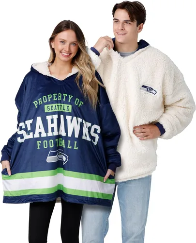 Vista 19 de FOCO Nfl Team Logo Reversible Oversized Sherpa Hoodie Sweatshirt Hoodeez