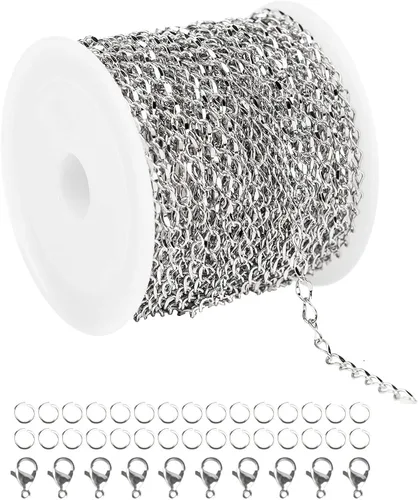 Vista 9 de UMAOKANG Cadenas chapadas en oro de 33 pies para fabricación de joyas, carrete de eslabones de cadena de cable plano para manualidades, aretes