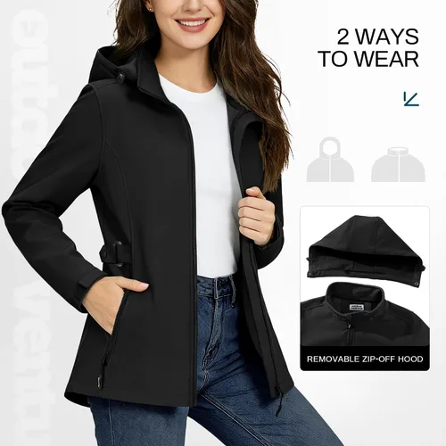 Vista 3 de Outdoor Ventures Chaqueta impermeable Softshell con forro polar para mujer Negro