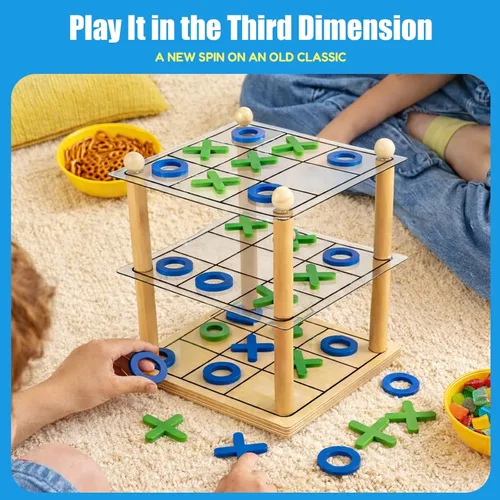Vista 4 de Juego de mesa de madera 3D Ultimate Tic Tac Toe - Juego de estrategia XO clásico para niños y adultos, divertidos juegos de mesa familiares