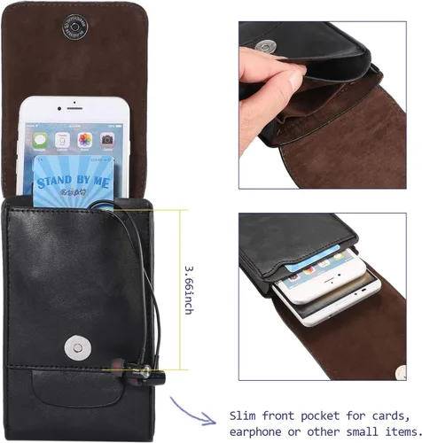 Vista 2 de Bolsa de cuero para teléfono celular, 2 capas de cintura de viaje, cartera para pasaporte con ranura para tarjetas, funda desmontable con gancho