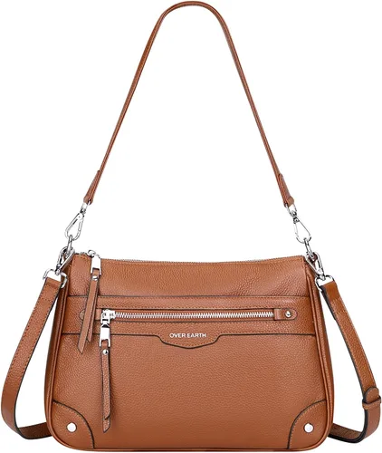 Vista 10 de Over Earth Soft Genuine Leather Crossbody Bags for Women with Multi Pockets 01-Negro
