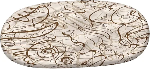Vista 3 de Mantel ajustable ovalado de poliéster con bordes elásticos color crema, almohadilla de mesa con estampado de curvas dibujadas a mano, se adapta a