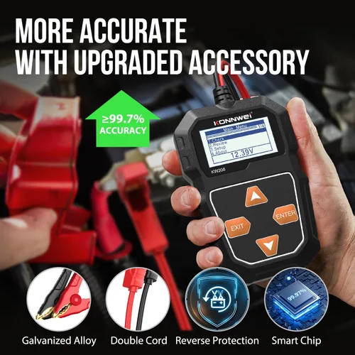 Vista 3 de KONNWEI KW208 12V Probador de Batería de Coche, Probador de Carga de Batería Automotriz 12V Probador de Arranque de Alternador Digital Analizador