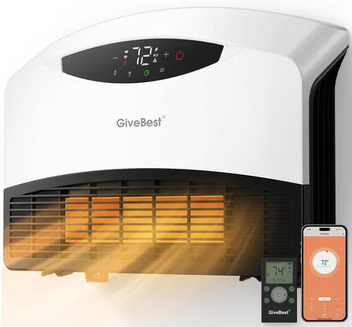 Vista 8 de GiveBest Calentador de pared eléctrico, calentador de pared inteligente de 1500 W para baño, calentadores de pared con termostato, control remoto