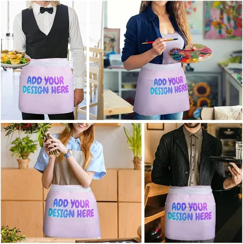 Vista 267 de AXKEUDO Delantal personalizado con bolsillos, delantales de cintura para camarera para cocinar en casa, restaurante, servir trabajo