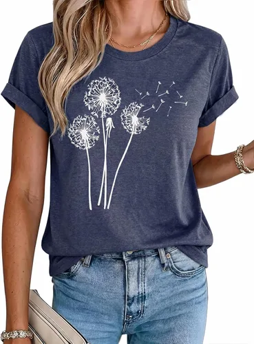 Vista 19 de MaQiYa - Camiseta de verano con estampado de diente de león para mujer, diseño vintage Negro