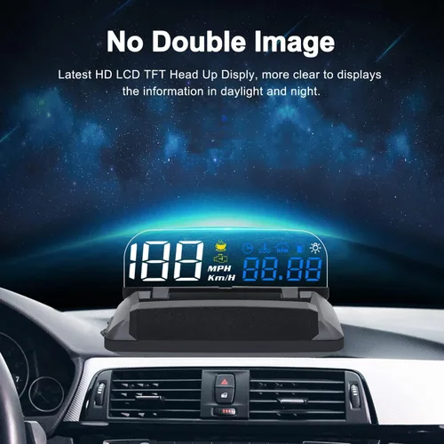 Vista 3 de KAOLALI Pantalla de Visualización de Cabeza para Coche HUD Velocímetro Odómetro OBD2 HD 3D Reflejo Pantalla Multifunción Alarma de Exceso