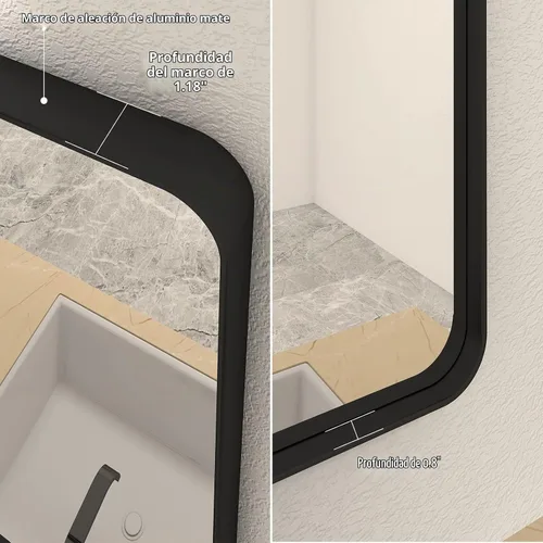 Vista 2 de Paquete de 2 espejos de baño con marco de metal negro de 22 x 30 pulgadas, espejo rectangular redondeado negro mate, antioxidante, se cuelga