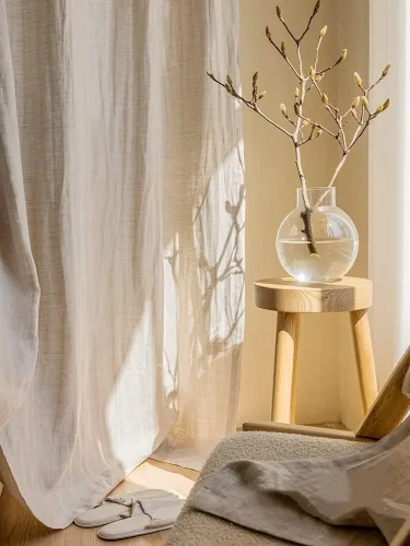 Vista 28 de Cortinas semitransparentes de 100 % lino para sala de estar, juego de cortinas largas plisadas de estilo bohemio neutro para decoración de casa