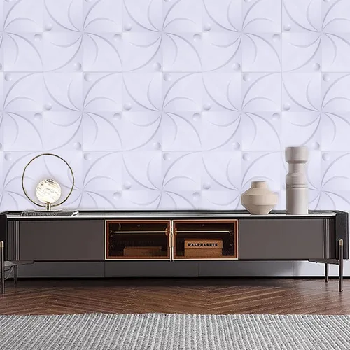 Vista 3 de Paneles de pared 3D para despegar y pegar, panel de pared 3D de PVC blanco, 19.7 x 19.7 in, paquete de 12 para decoración de pared