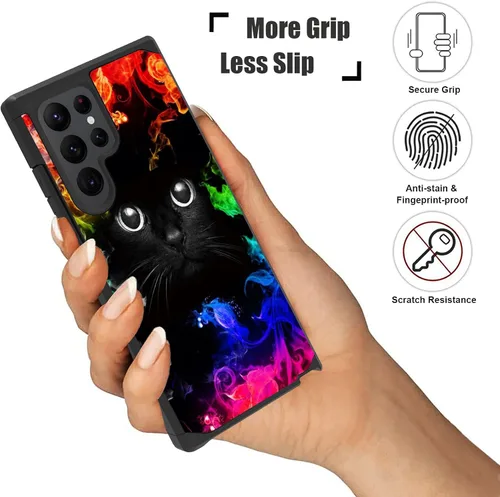 Vista 6 de Funda para Galaxy S22 Ultra, resistente 2 en 1 de doble capa híbrida de policarbonato duro y silicona suave a prueba de golpes, funda de protección