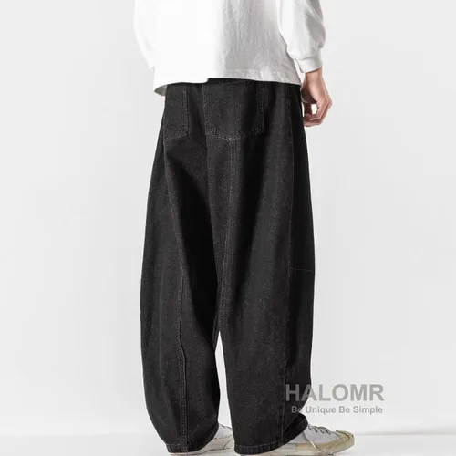 Vista 5 de Pantalones vaqueros de carpintero de ajuste relajado para hombre, pantalones de mezclilla de algodón anchos y grandes Hip Hop