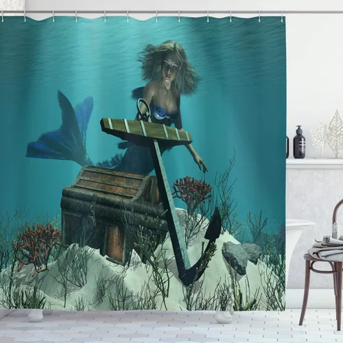 Vista 14 de Ambesonne Cortina de ducha retro, diseño clásico de rayas verticales, imagen, imagen antigua, obra de arte, juego de decoración de baño de tela