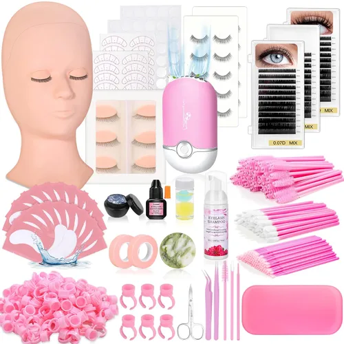 Vista 8 de Kit de pestañas para principiantes, kit de extensión de pestañas con cabeza de maniquí para pestañas, pegamento para pestañas individuales