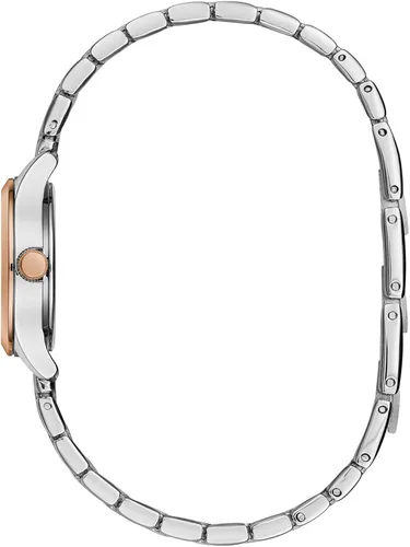 Vista 3 de Caravelle Reloj de pulsera de cuarzo tradicional para mujer, Esfera bitonoplata-blanca, Pulsera tradicional de cuarzo de dos tonos de acero