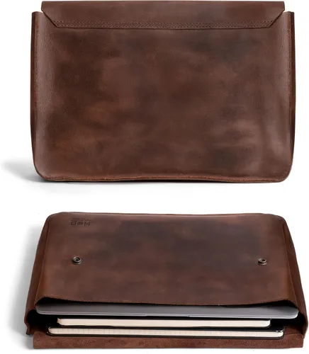 Vista 2 de Hide & Drink, Carpeta vintage portadocumentos, archivo, carpeta A5, cartera de sobre, cuero de grano completo, hecho a mano, marrón bourbon Bourbon