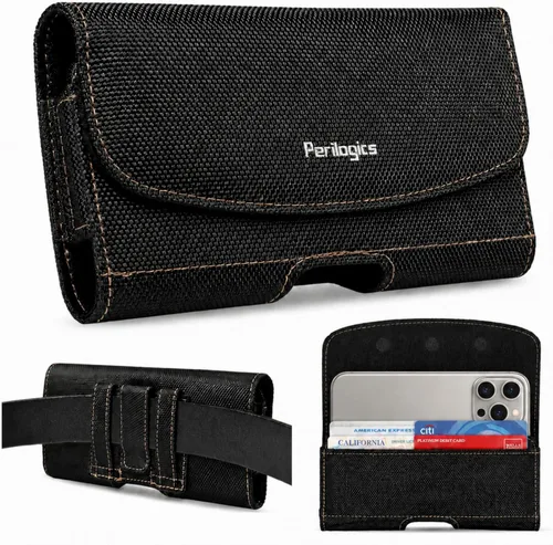 Vista 10 de Perilogics Funda magnética de nailon para teléfono con clip para cinturón Negro