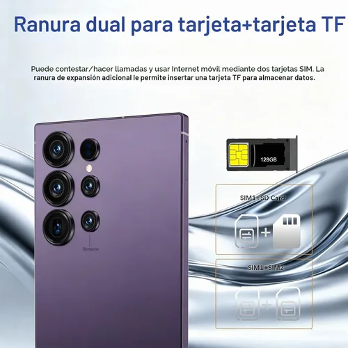 Vista 7 de C25U 5G Teléfonos desbloqueados Android 15 Smartphone 256GB+8GB Dual SIM Dual Standby Teléfono celular (púrpura)