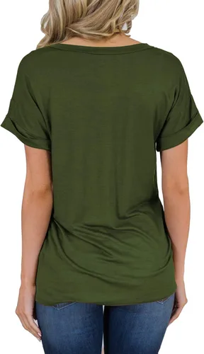 Vista 3 de MIHOLL - Camiseta holgada casual de manga corta con cuello en V para mujer