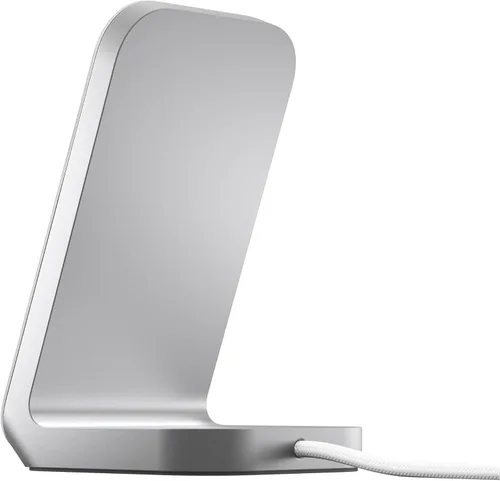 Vista 4 de NOMAD Stand One Silver, estación de carga MagSafe Qi2 de 25 W para iPhone y AirPods, soporte de cargador inalámbrico 2 en 1 con soporte de modo
